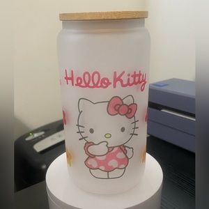 Hello Kitty 16 oz Glass CanTumbler Personalized with Bamboo Lid and Straw